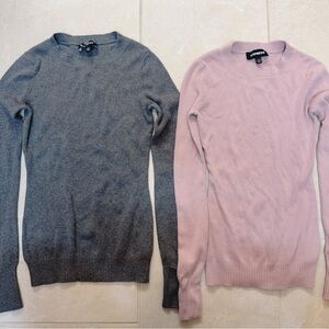 Express Women’s Gray and Pink Ribbed Crew Neck Sweater Set Size: XXS Petite